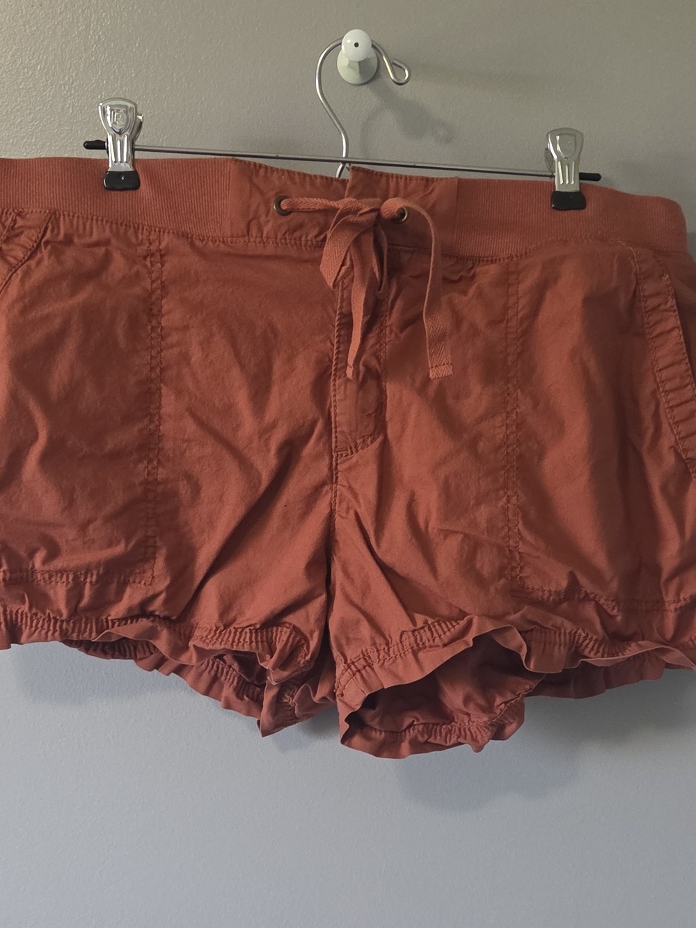 Women's Drawstring 3" Ruffle Hem Shorts - Rust Terracotta 12